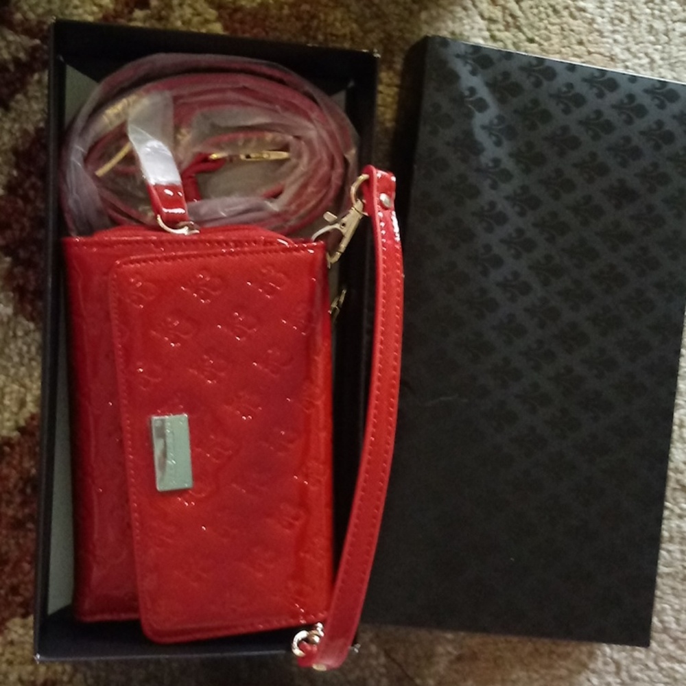 Patrick Cox red mini clutch with strap